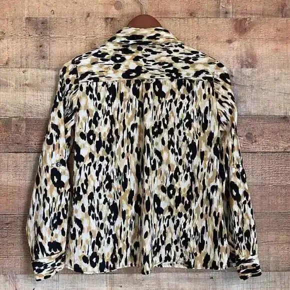 Vintage 90s Elementz Animal Print Button Up Top Collared Long Sleeve Women's PS - Picture 8 of 8